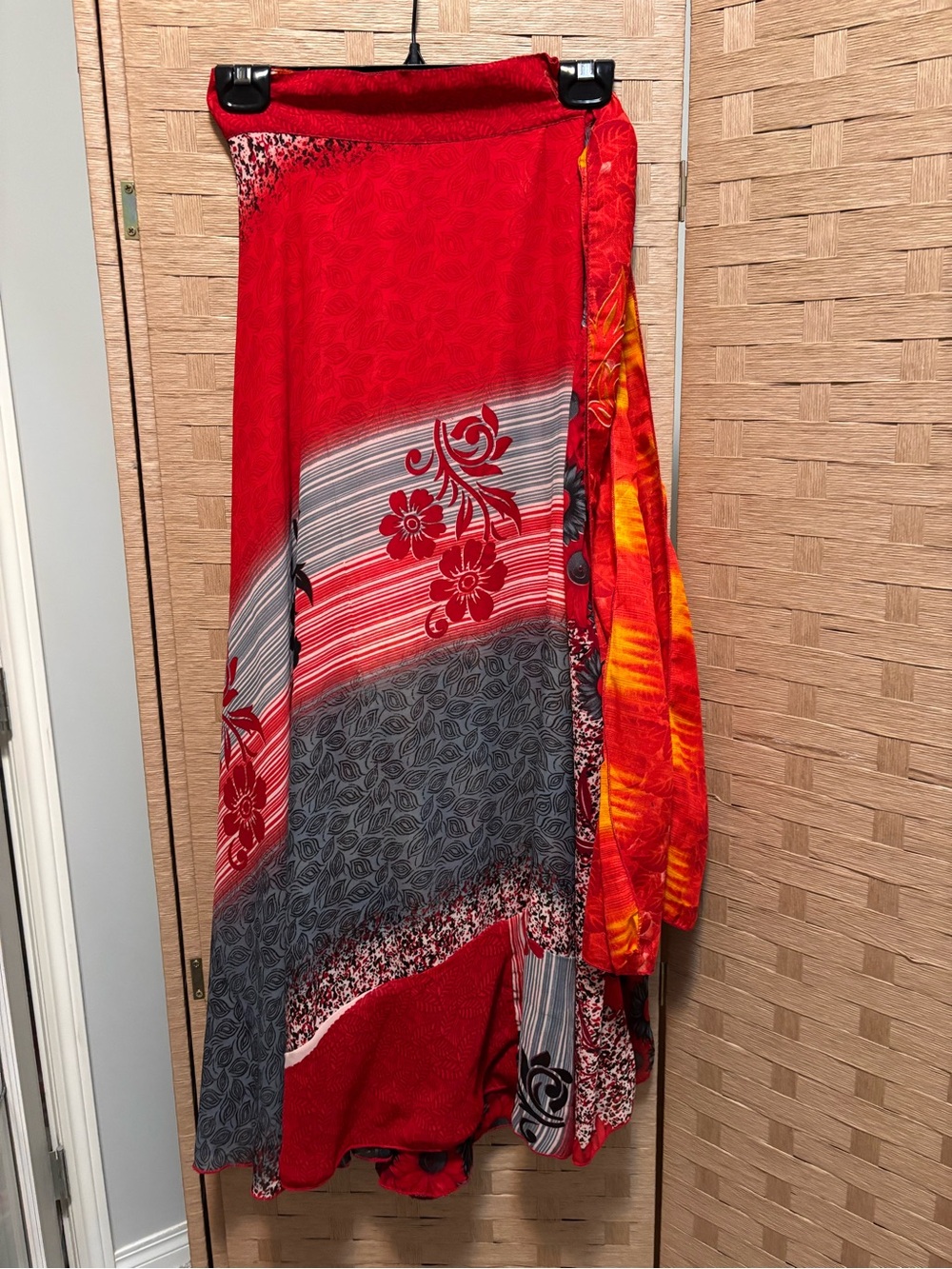 Red Floral & Striped Wrap Around Maxi Skirt